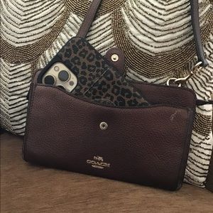 Coach leather clutch/ crossbody. Bronze with detachable Bandolier strap